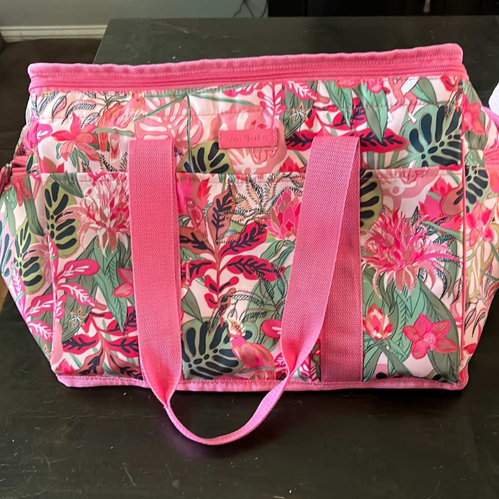 Large pink/tropics insulated bag lots of extra pockets perfect for beach